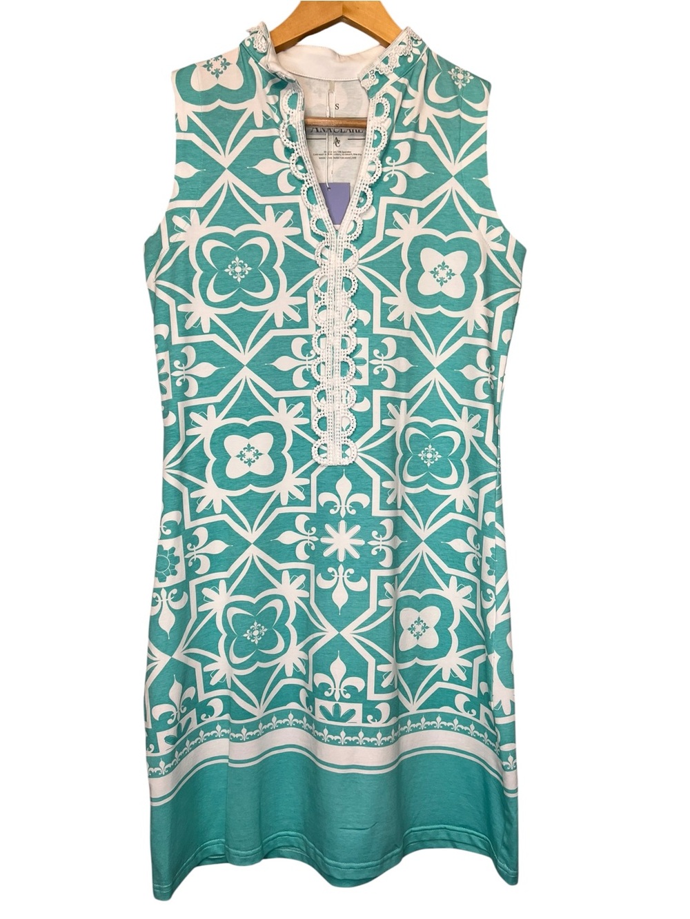 Coastal Resort Anaclare Tula Midi Dress Aqua Fleur Geometric Size Small New